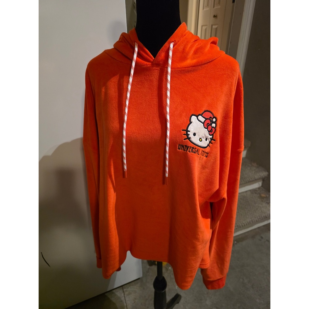 Universal Studios Hello Kitty Orange Velour Christmas Hoodie XL Sanrio Holiday